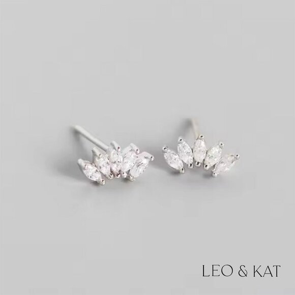 Marquise Zircon Crown Stud Earrings. 925 Sterling Silver. #1035 - Picture 6 of 7